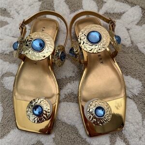 Women's Gold Sandals with Blue Accents